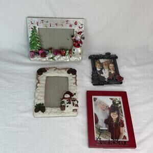 Christmas Frame Lot Of 4 Santa & Me Wood Metal Resin Snow Man Beautiful Lot